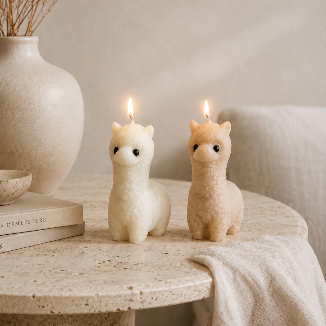Velas decorativas Alpaca de soja en color blanco y marrón
