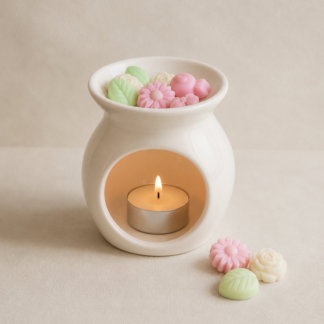 Quemador cerámico con wax melts de soja explosión floral en forma floral