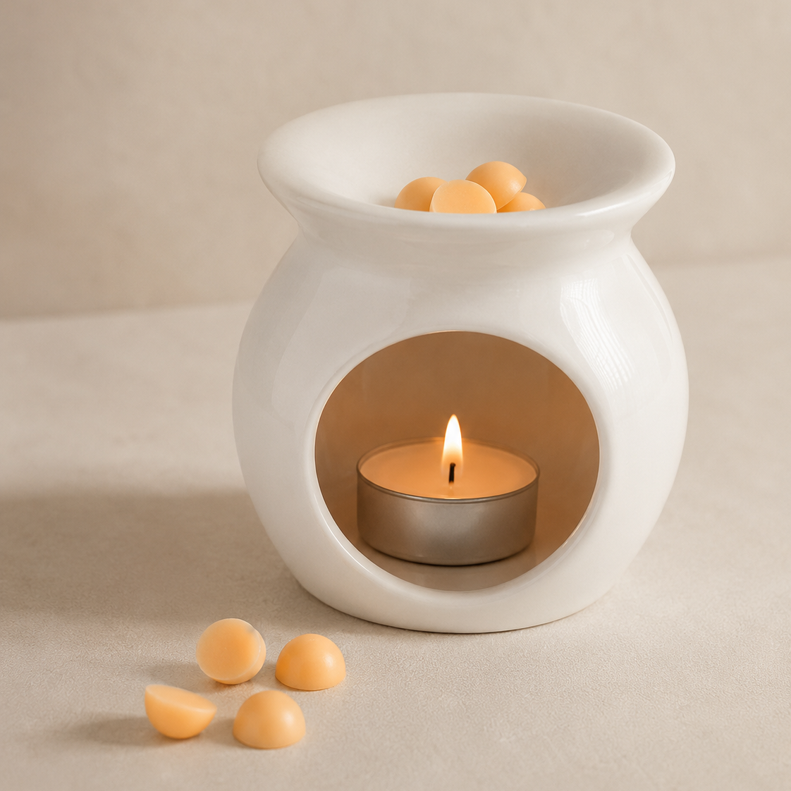 Quemador encendido con wax melts bolitas aroma fruta de la pasión