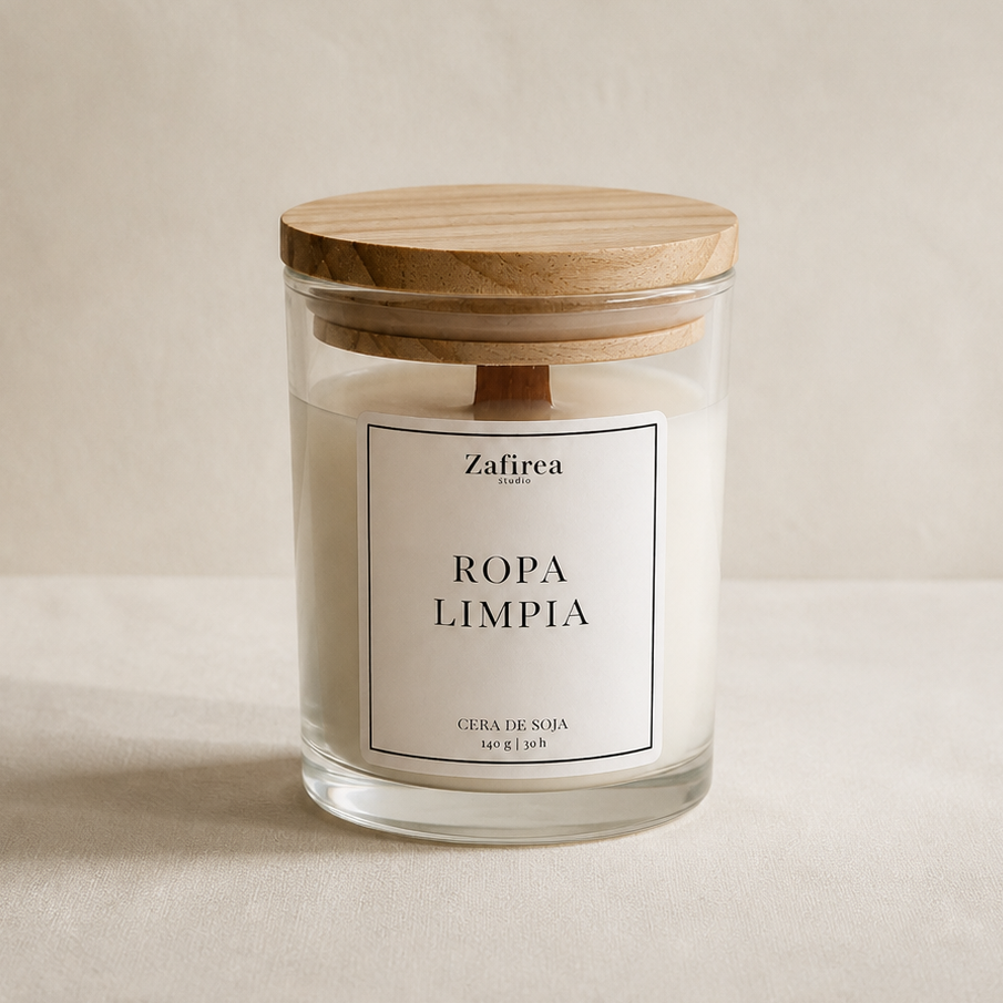 Vela aromática de soja con tapa de madera de 140 g