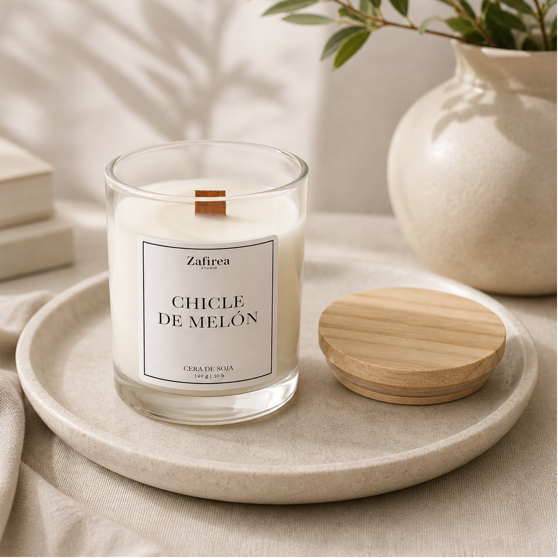 Vela aromática con tapa de madera 140 g